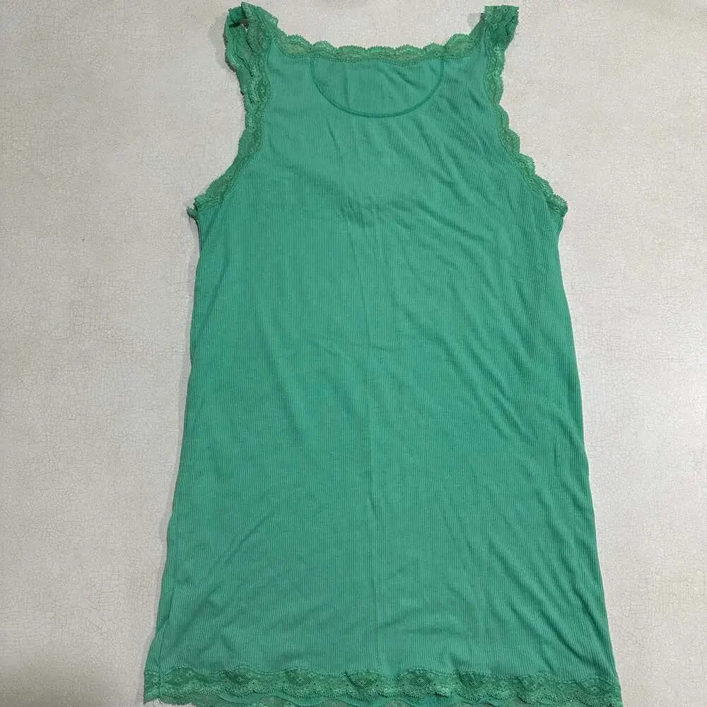 Vtg Y2K American Eagle Outfitters Ribbed Lace Trim Cami Tank Top Green - Picture 2 of 8